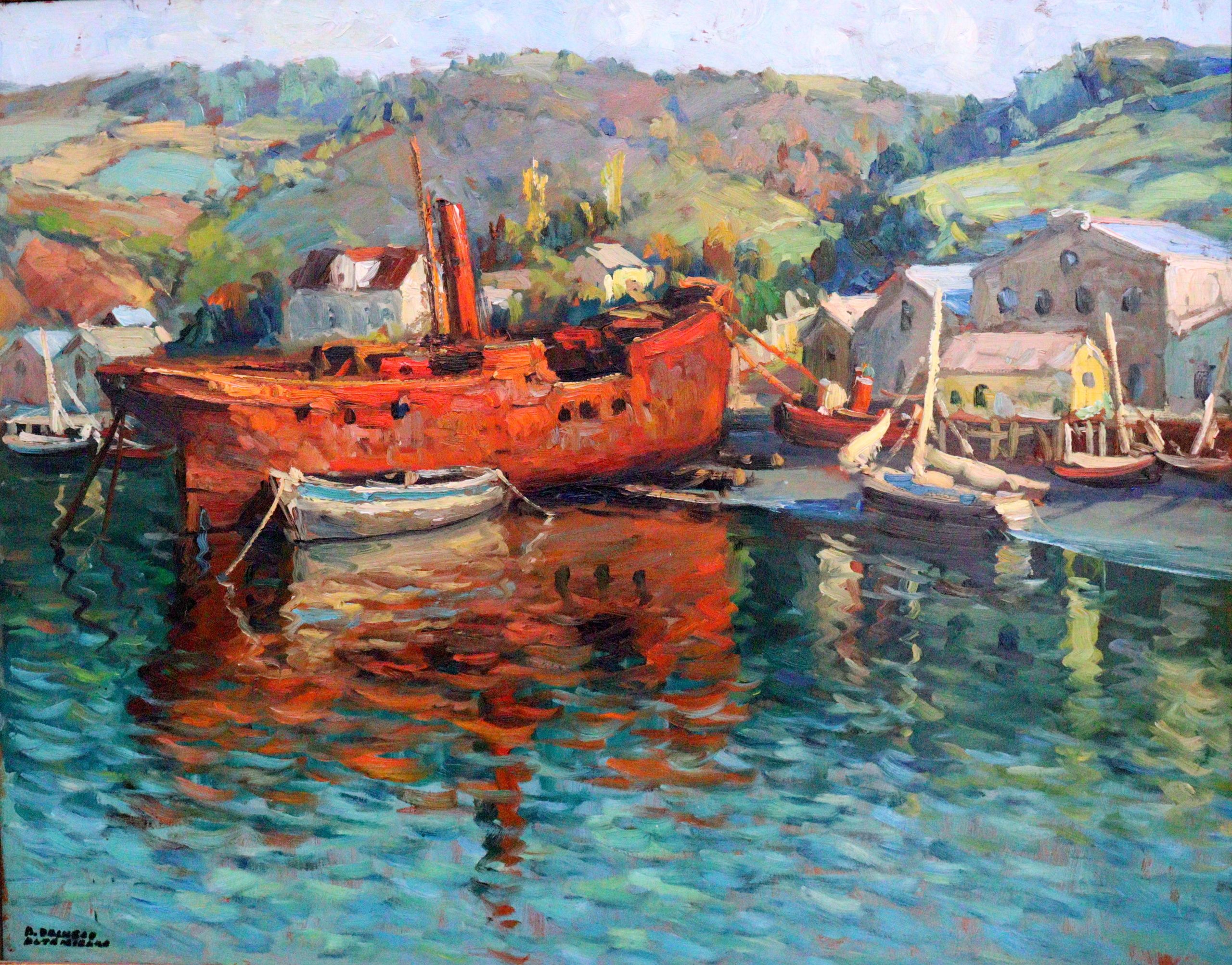 <i>Generación del 40</i> - <b>"Barco abandonado"</b> | S/D | Arturo Pacheco Altamirano | Chileno - 1905 – 1978 | Óleo sobre tela