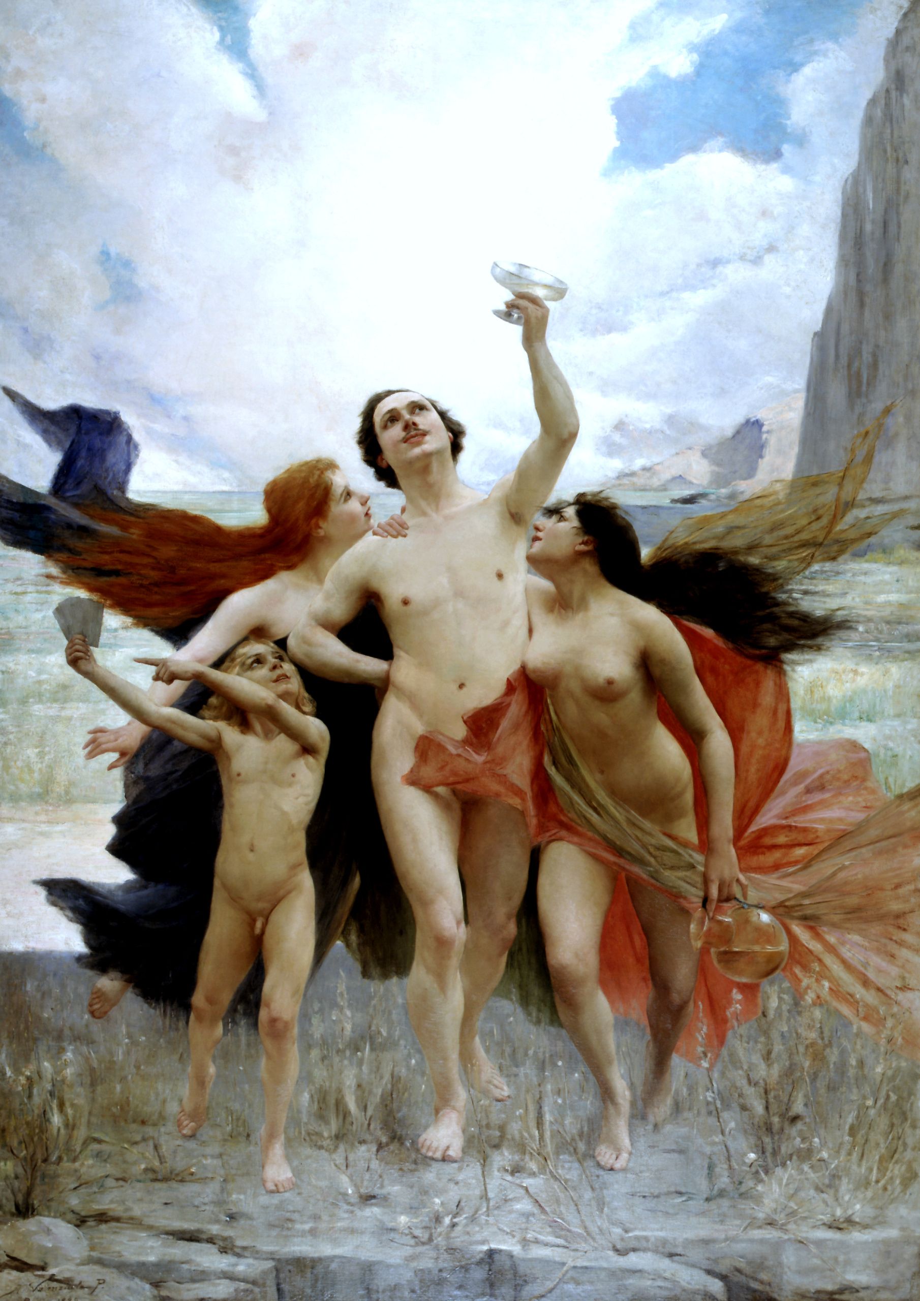 <i>Grandes Maestros de la pintura chilena</i> - <b>"La juventud tentada por los vicios"</b> | 1889 | Alfredo Valenzuela Puelma | Chileno - 1856 – 1909 | Óleo sobre tela