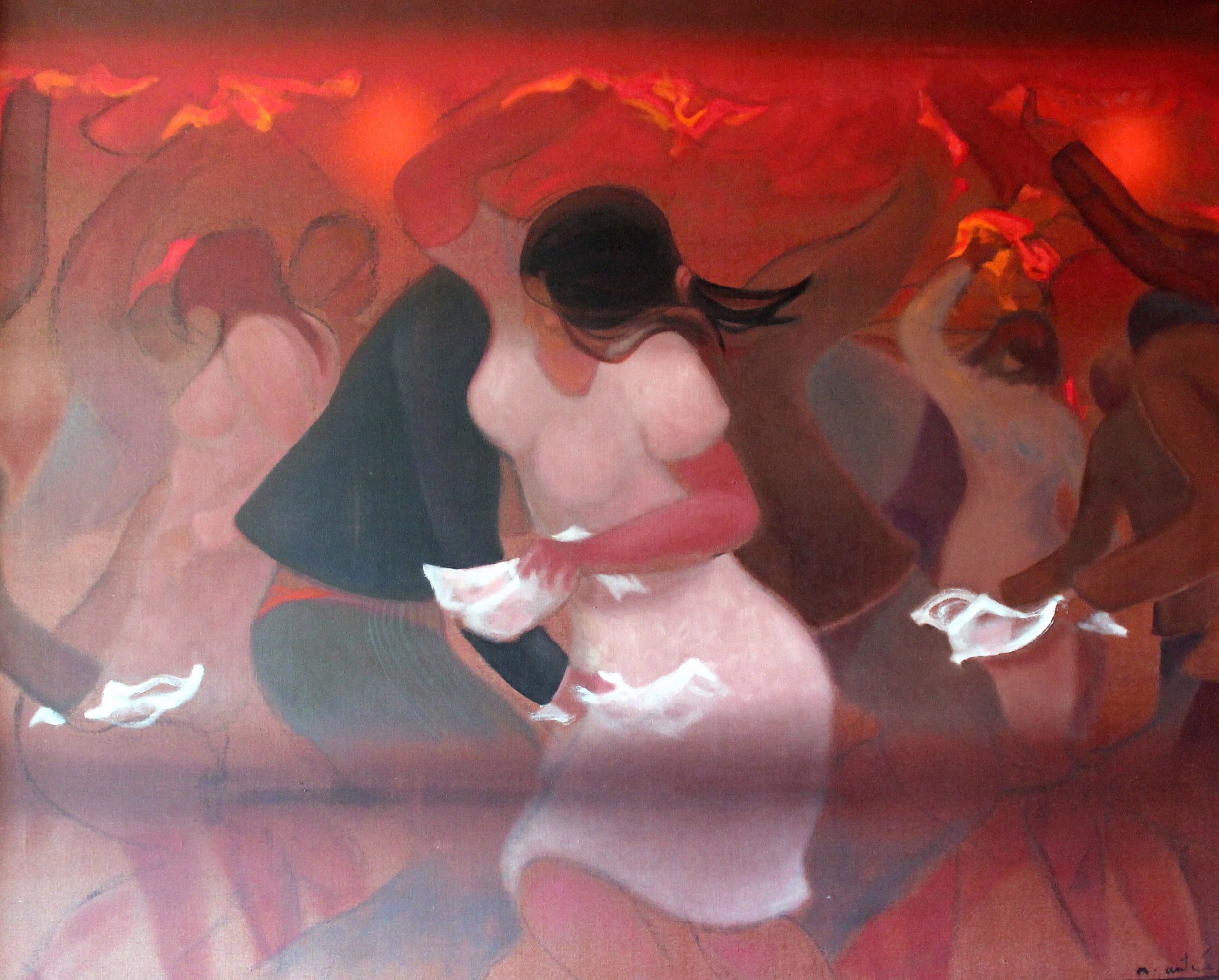 <i>Hacia la modernidad</i> - <b>"Pañuelos de la cueca"</b> | S/D | Nemesio Antúnez | Chileno - 1918 – 1993 | Óleo sobre tela