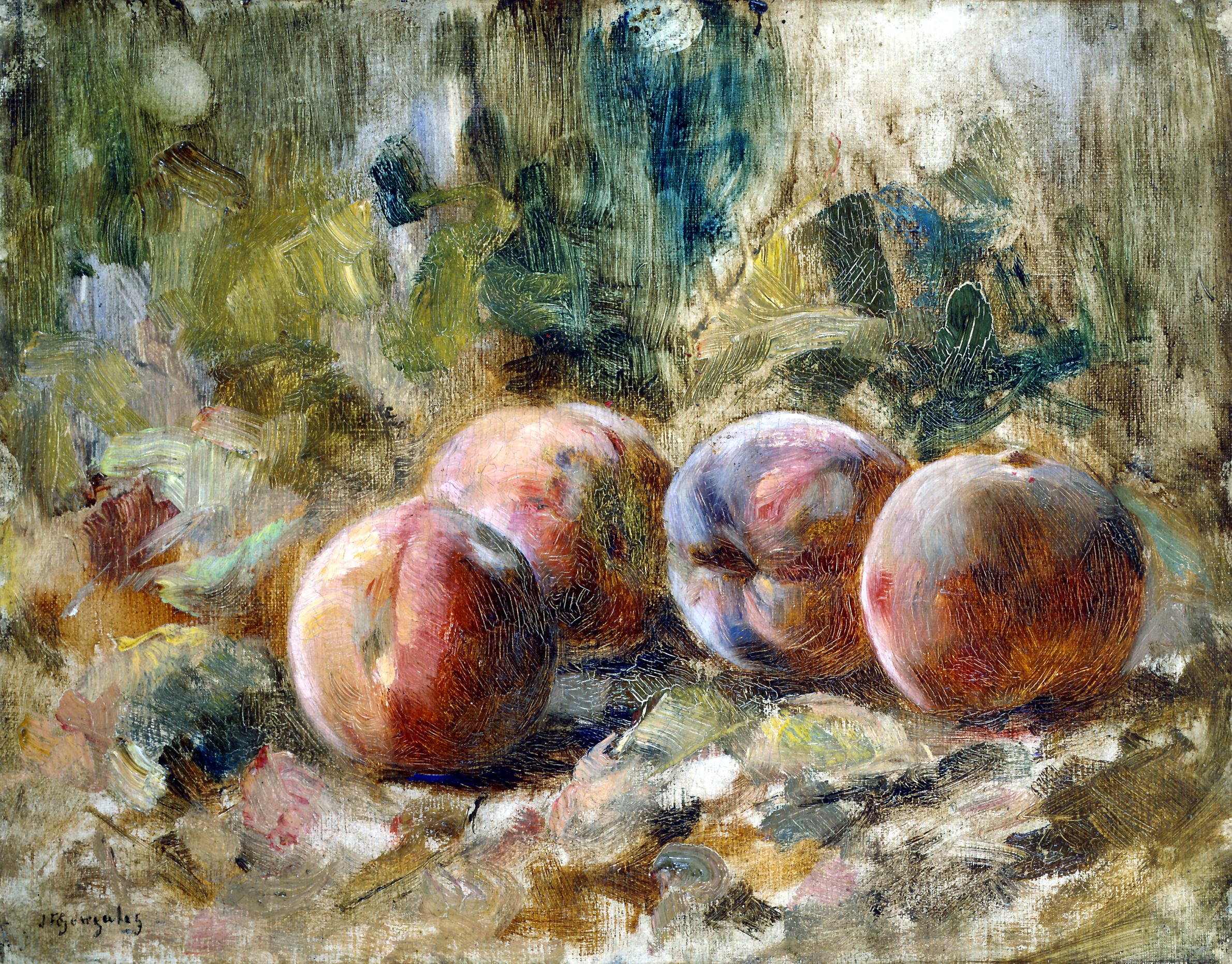 <i>Grandes Maestros de la pintura chilena</i> - <b>"Duraznos"</b> | S/D | Juan Francisco González | Chileno - 1853 – 1933 | Óleo sobre tela