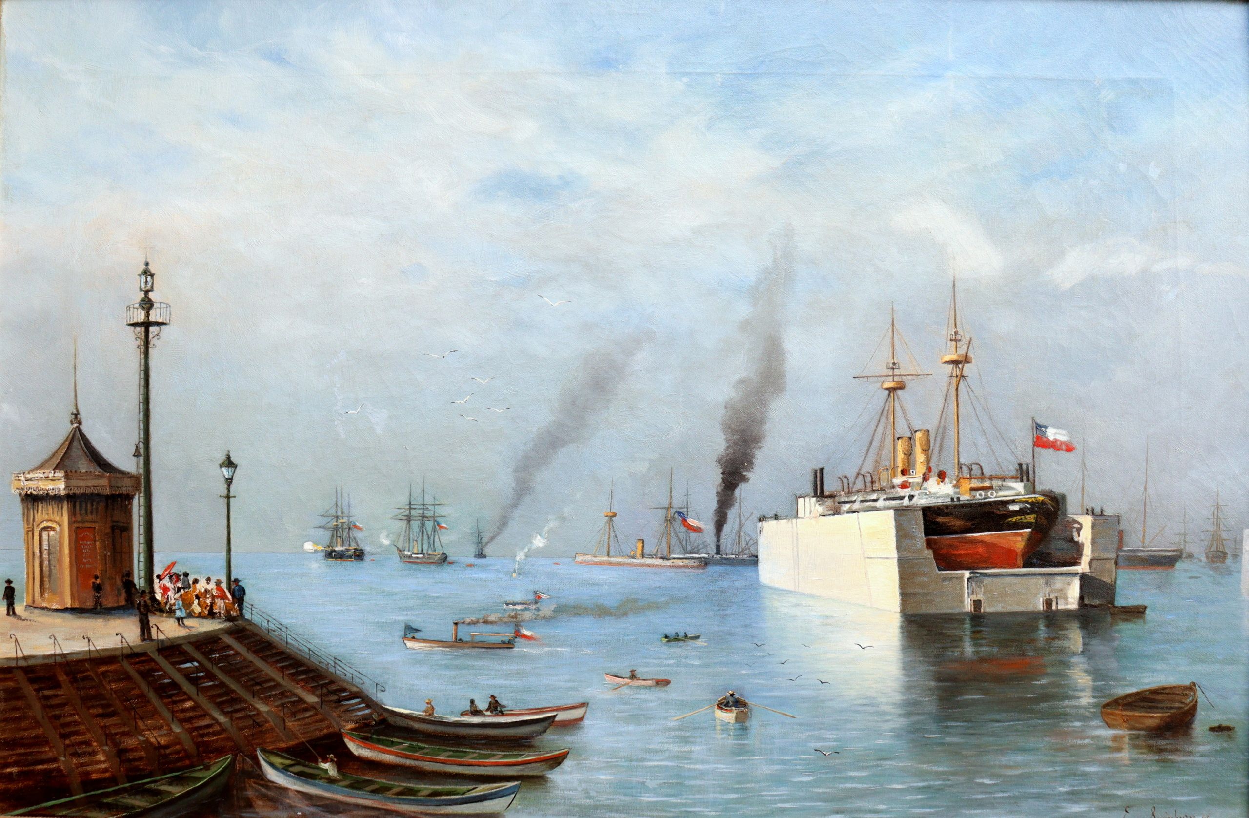 <i>La transición</i> - <b>"Antiguo Muelle Prat"</b> | 1892 |  Enrique Swinburn | Chileno - 1859 – 1929 | Óleo sobre tela