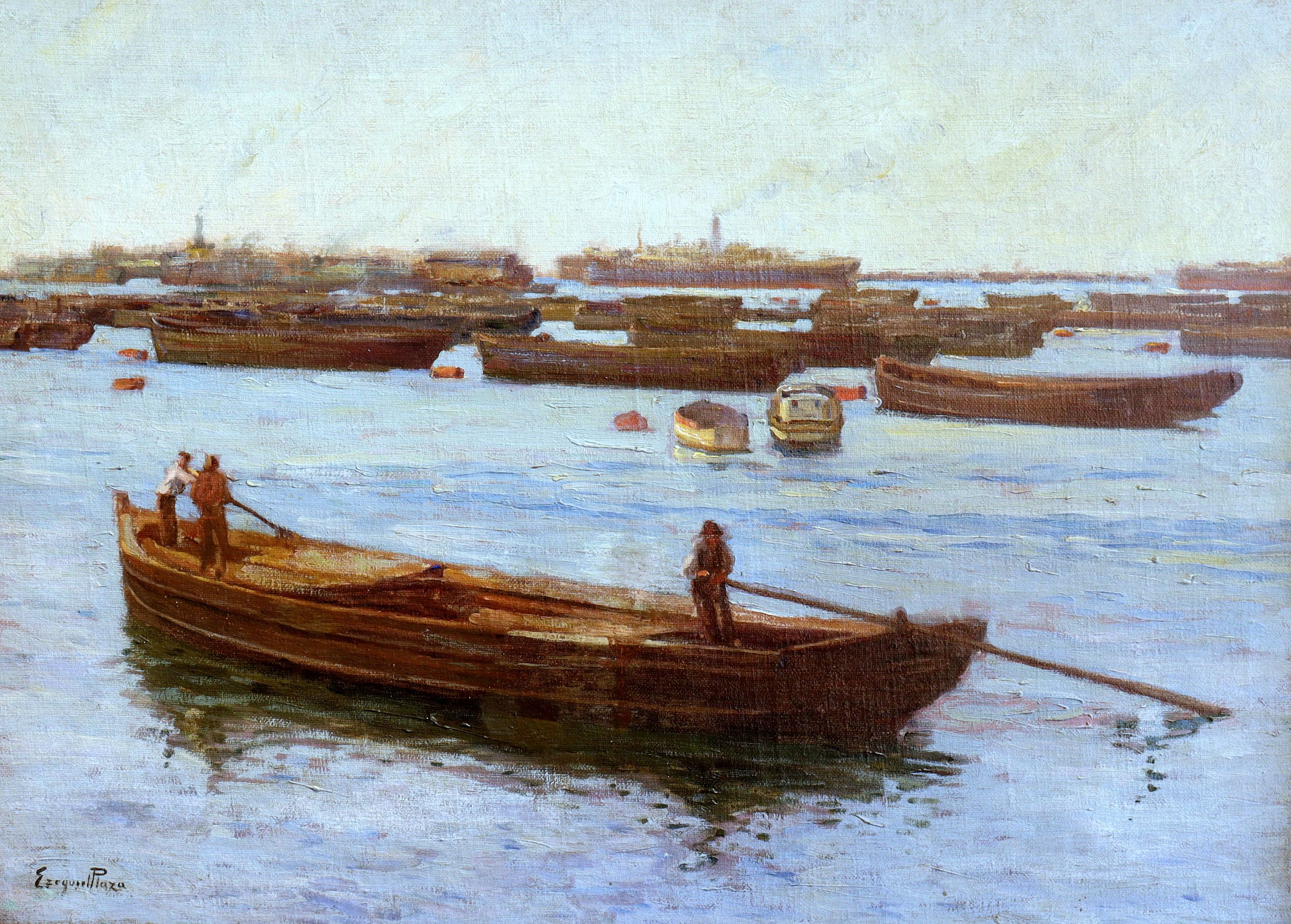<i>Generación del 13</i> - <b>"Barcazas"</b> | S/D | Ezequiel Plaza | Chileno - 1892 – 1947 | Óleo sobre tela