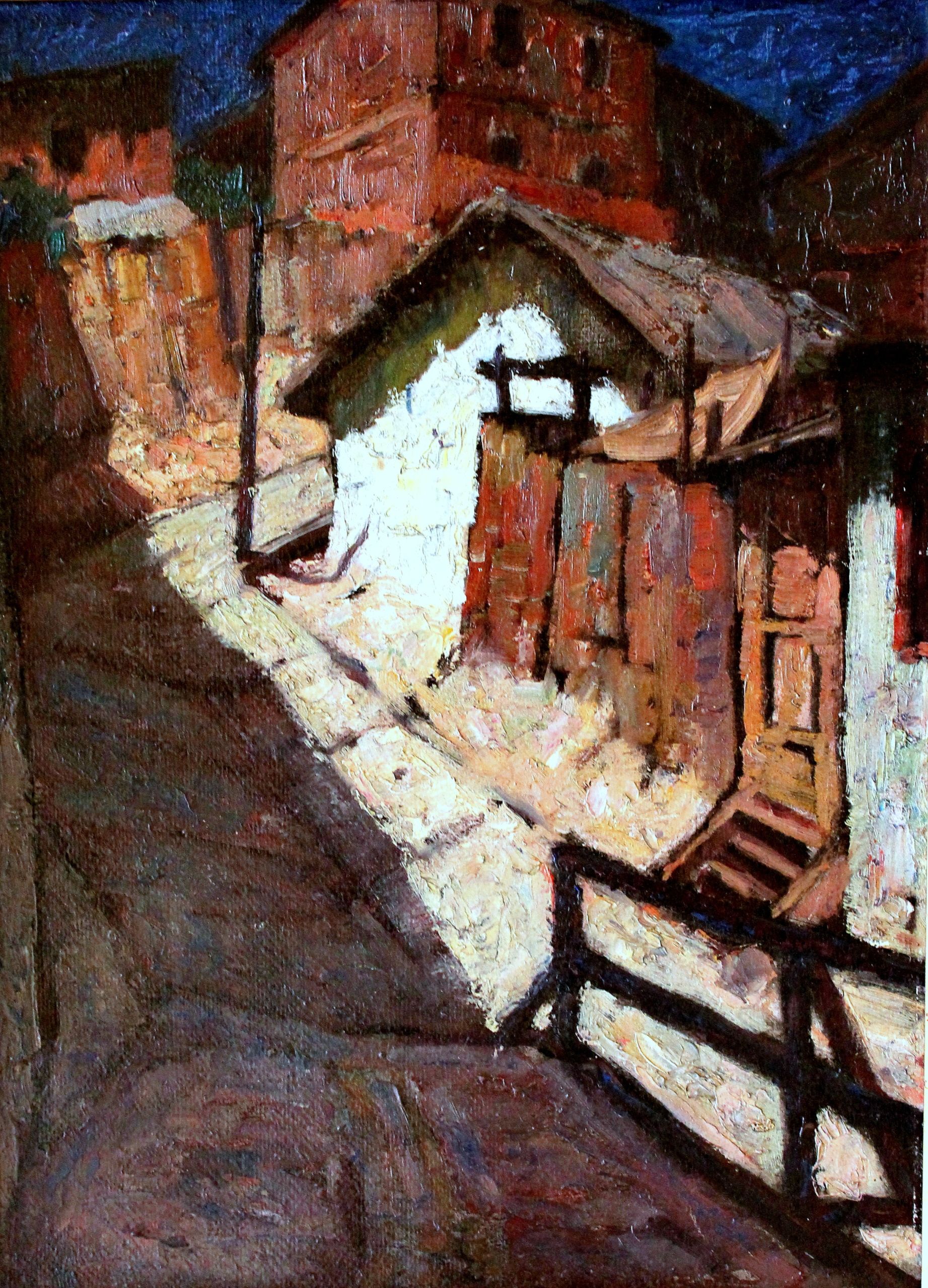 <i>Grupo Montparnasse</i> - <b>"Subida de cerro" (Noche de luna en Valparaíso)</b> | S/D | Camilo Mori | Chileno - 1896 – 1973 | Óleo sobre tela